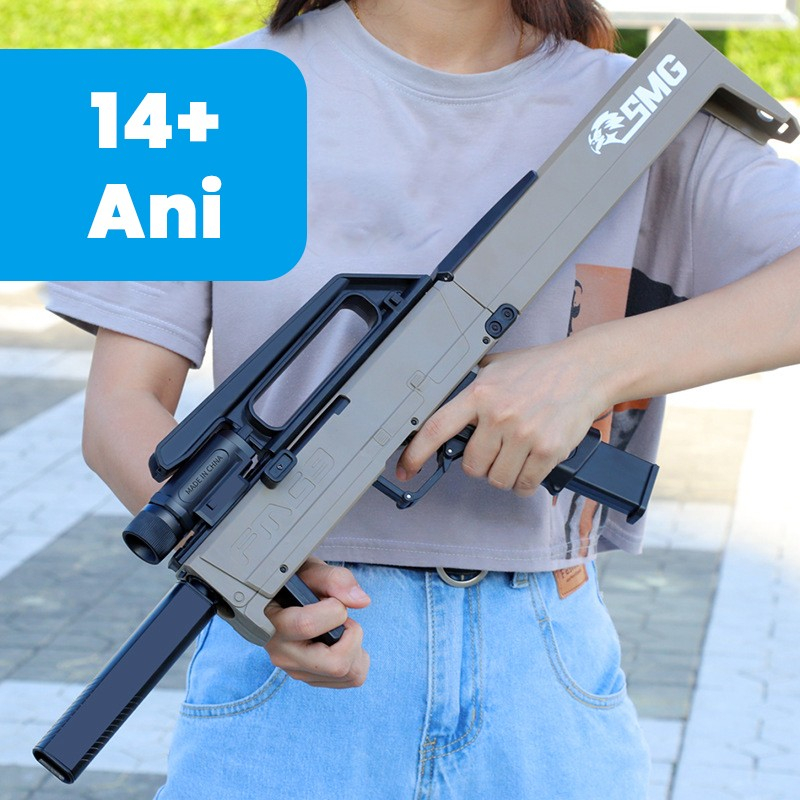 Pusca mitraliera de jucarie pliabila, model FMG9, cu ejectare cartuse, maro deschis [5]