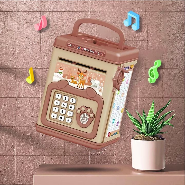 pusculita copii tip ATM roz cu parola si amprenta [3]