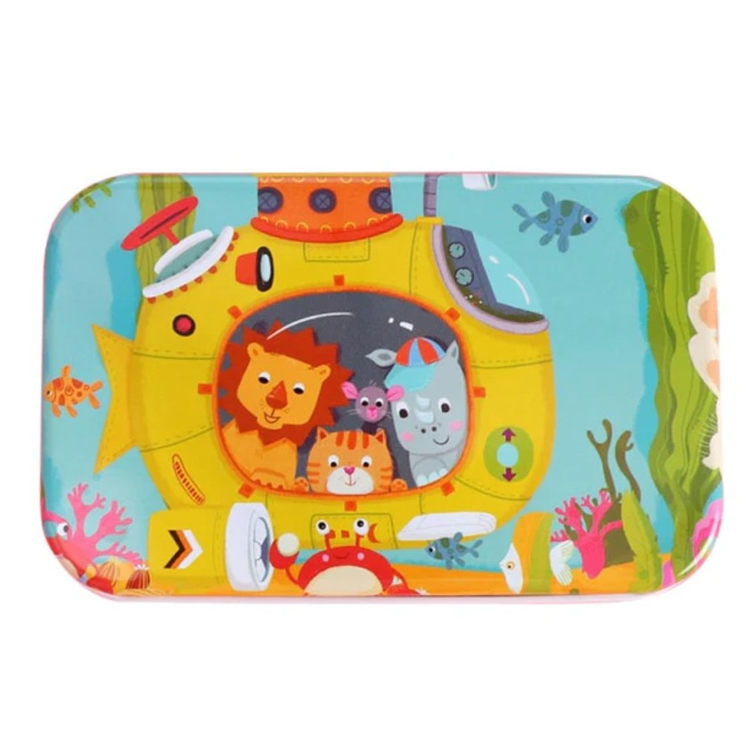 Puzzle din lemn, 60 piese, model submarin, cutie metalica, multicolor [6]