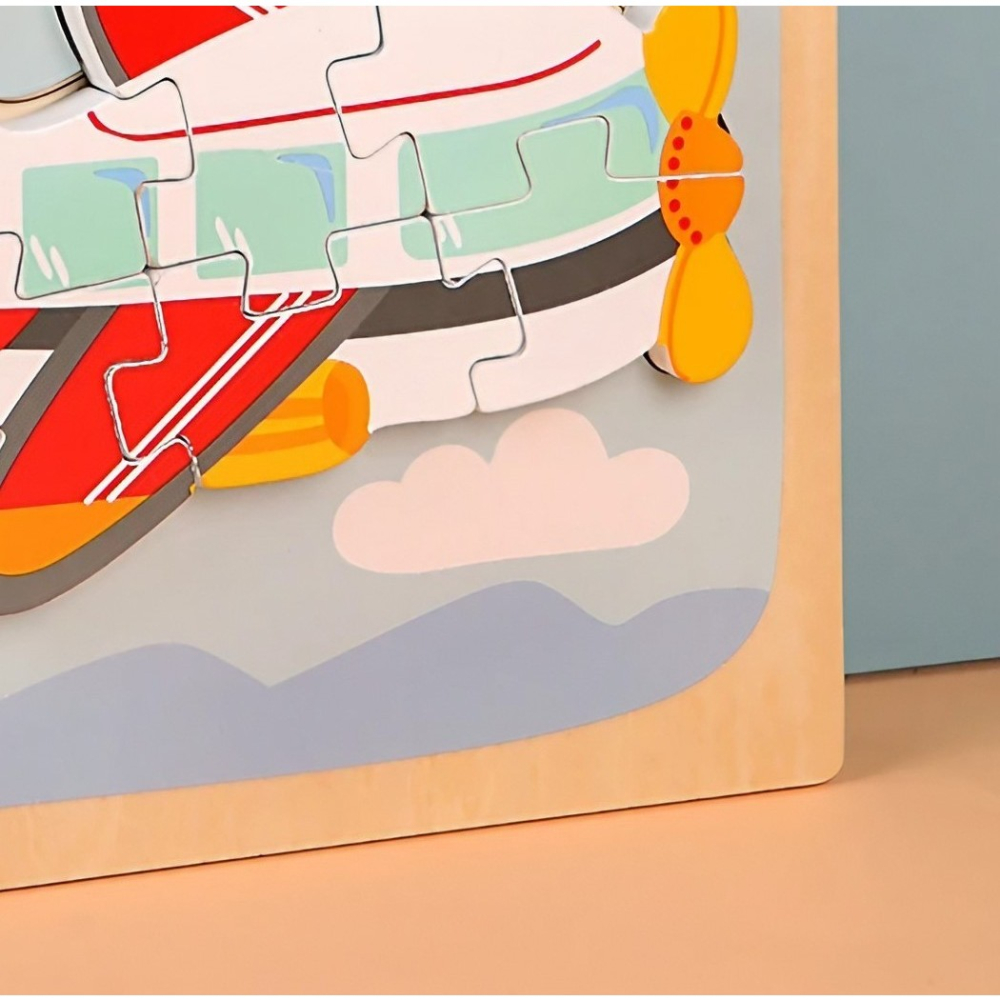 Puzzle Montessori din lemn pentru copii, model avion 3D, 6 piese, multicolor [4]