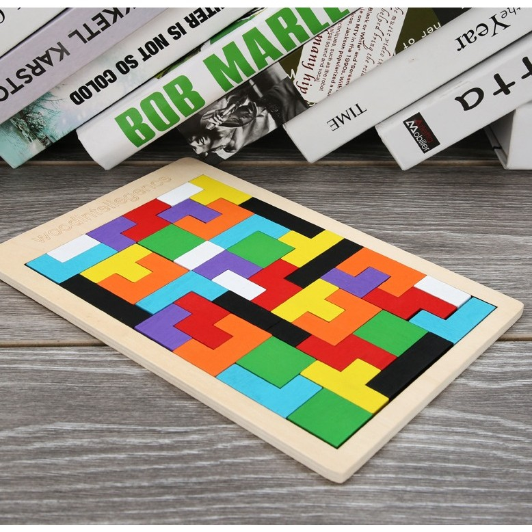 puzzle montessori lemn tip tetris 40 piese multicolor [4]