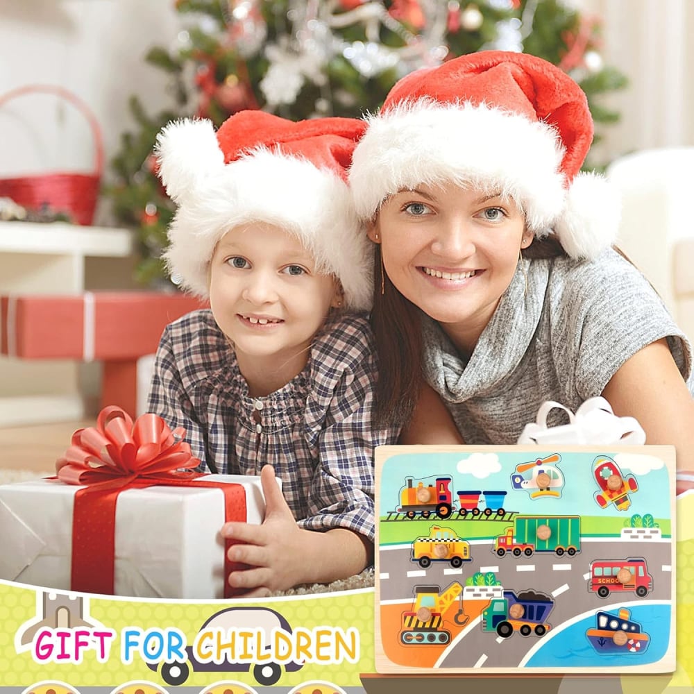 Puzzle Montessori lemn transporturi copii 0-3 ani 3D 9 piese multicolor [2]