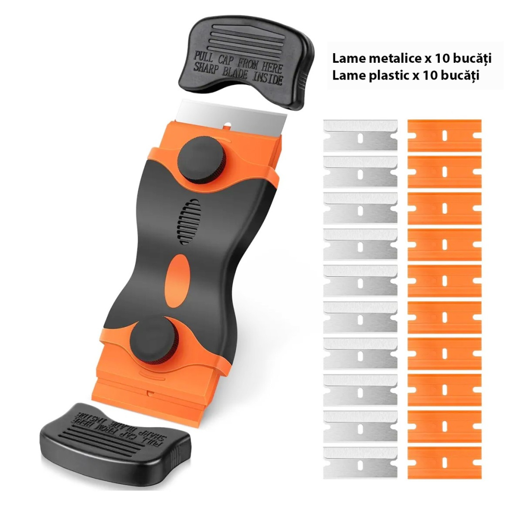Racleta multifunctionala pentru curatare, cu maner ergonomic, set cu lame interschimbabile, portocaliu [2]