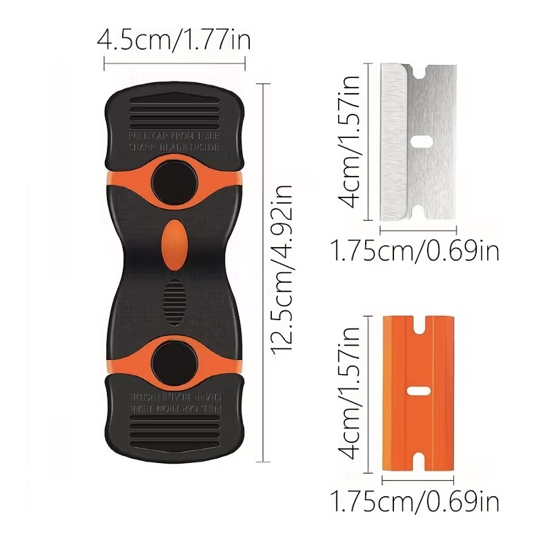 Racleta multifunctionala pentru curatare, cu maner ergonomic, set cu lame interschimbabile, portocaliu [4]