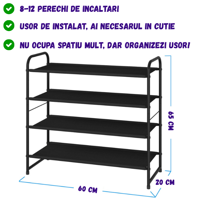 Raft Pantofi cu 4 Polite din Aluminiu – Negru Mat, Deschis [2]
