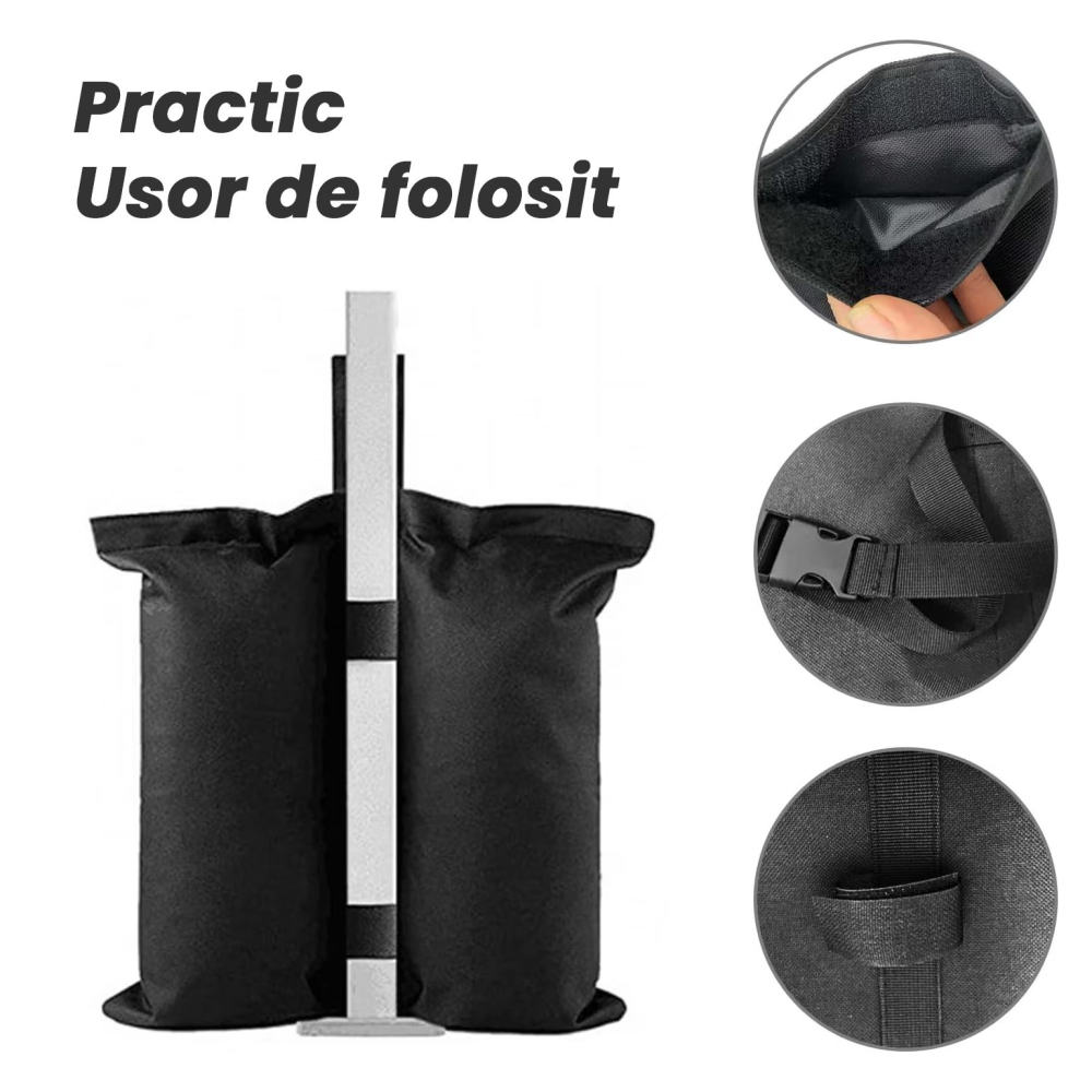Saci de ancorare cort, set 4 bucati, cu 2 buzunare, poliester negru [6]
