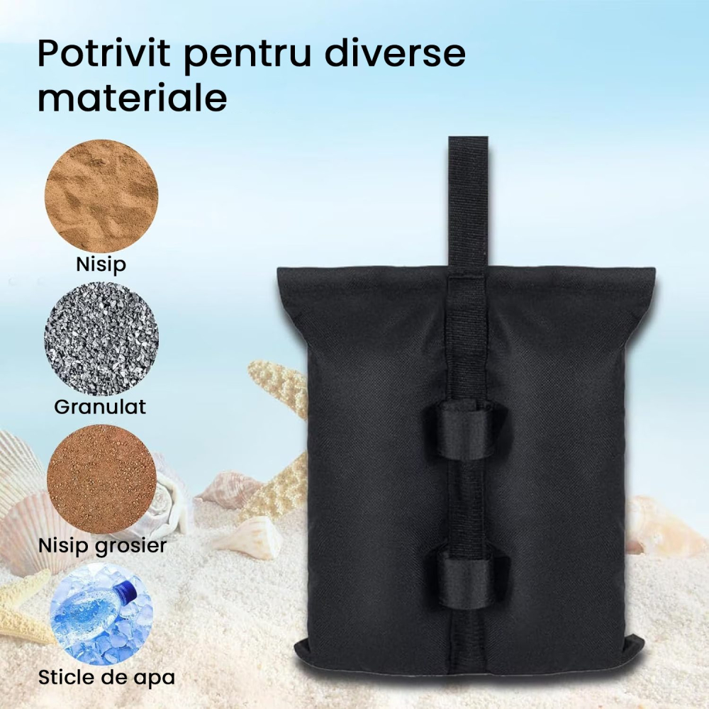 Saci de ancorare cort, set 4 bucati, cu 2 buzunare, poliester negru [4]
