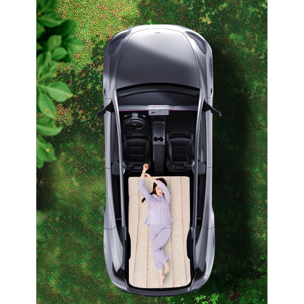 Saltea de calatorie pentru Tesla Model Y si Model 3, cu geanta si perna, material catifea gri [4]