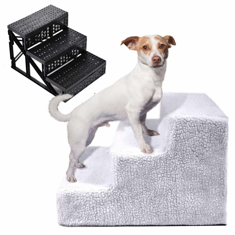 Scara pentru animale de companie, 3 trepte detasabile, material PP si plus, gri [4]