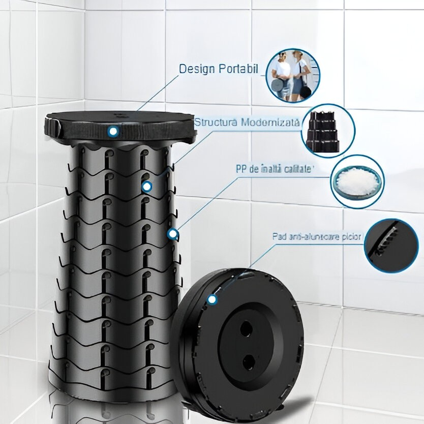 scaun telescopic pliabil camping pescuit plastic negru [2]