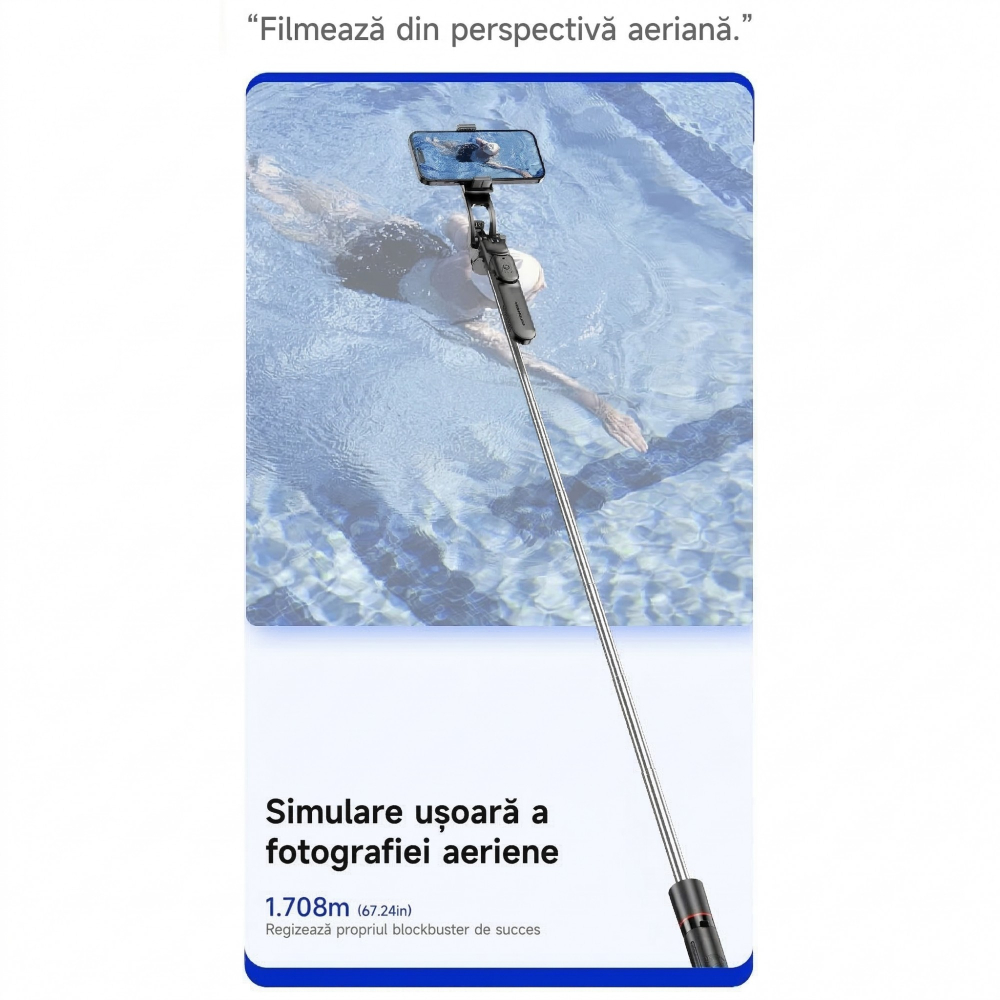 Selfie stick si trepied extensibil, model F16, telecomanda Bluetooth reincarcabila, negru [2]