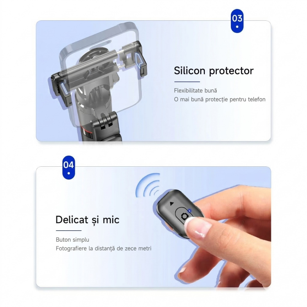 Selfie stick si trepied extensibil, model F16, telecomanda Bluetooth reincarcabila, negru [5]
