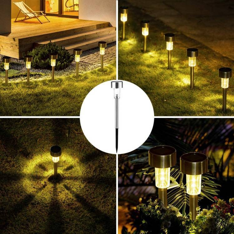 Set 10 lampi solare LED pentru gradina, lumina alb cald, buton on-off, argintiu lucios [7]