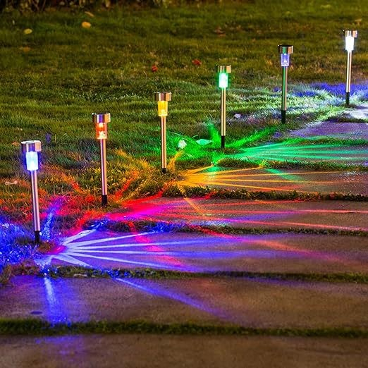 Set 10 lampi solare LED pentru gradina, lumina multicolor, buton on-off, argintiu [3]