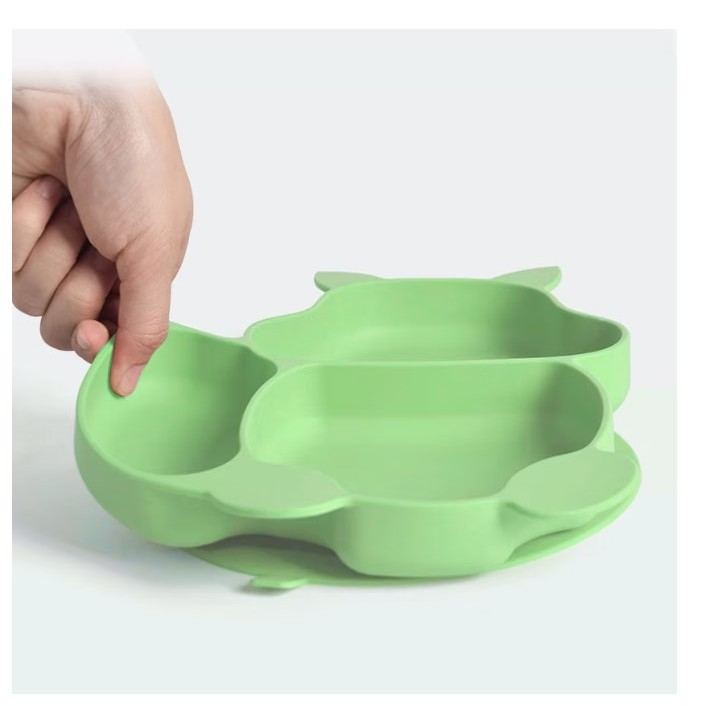 set 10 piese hranire bebelusi bol farfurie ventuza tacamuri lemn silicon verde [4]