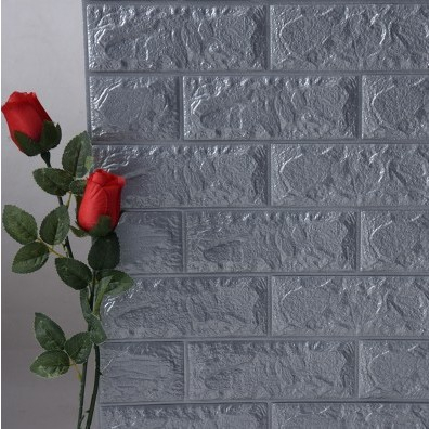 Set 10 placi tapet autoadezive, model caramida, PVC, 70x77 cm, argintiu [4]