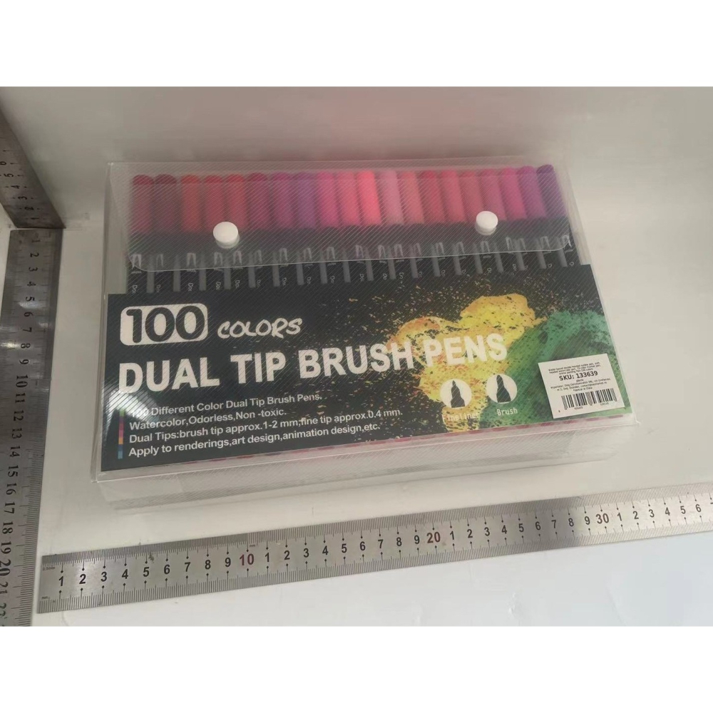 Set 100 carioci cu dublu varf, cerneala pe baza de apa, corp plastic negru, multicolor [6]