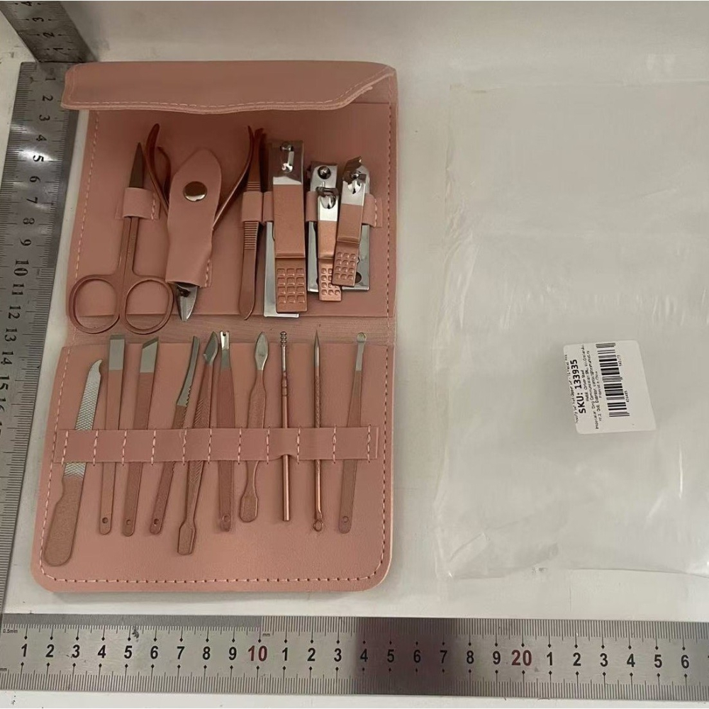 set 16 piese ingrijire cosmetica manichiura pedichiura geanta piele ecologica roz [7]