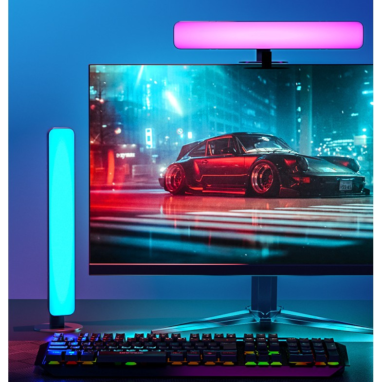 Set 2 lampi de birou, RGB colorat, telecomanda 24 taste, cablu USB, negru [7]