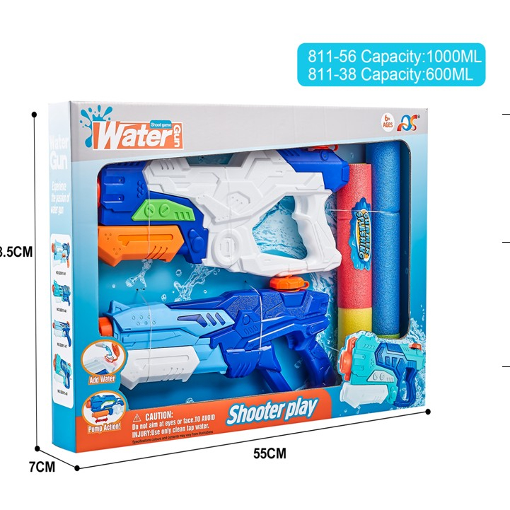 Set 2 pistoale cu apa pentru copii, rezervor mare, plastic, alb si albastru [2]
