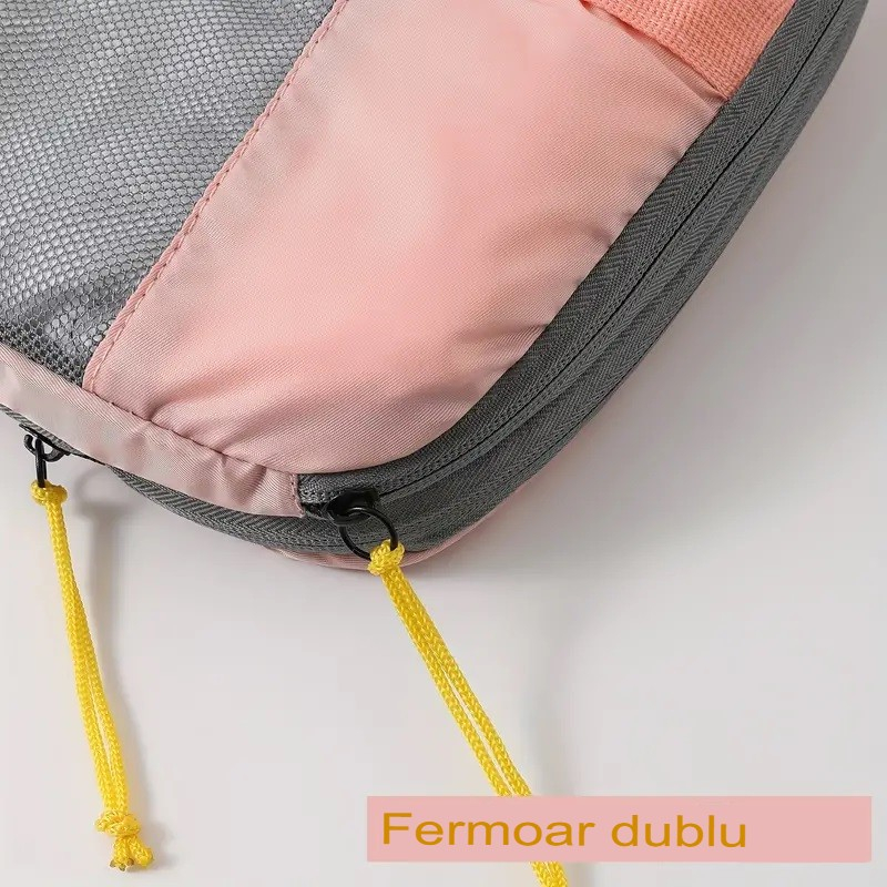 Set 3 genti de calatorie, compresibile si impermeabile, cu fermoar dublu, roz [9]