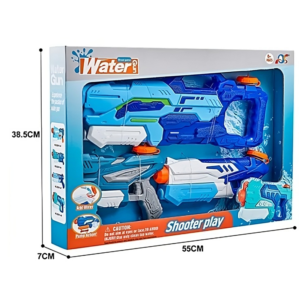 Set 3 pistoale cu apa pentru copii, capacitate mare, plastic albastru [2]