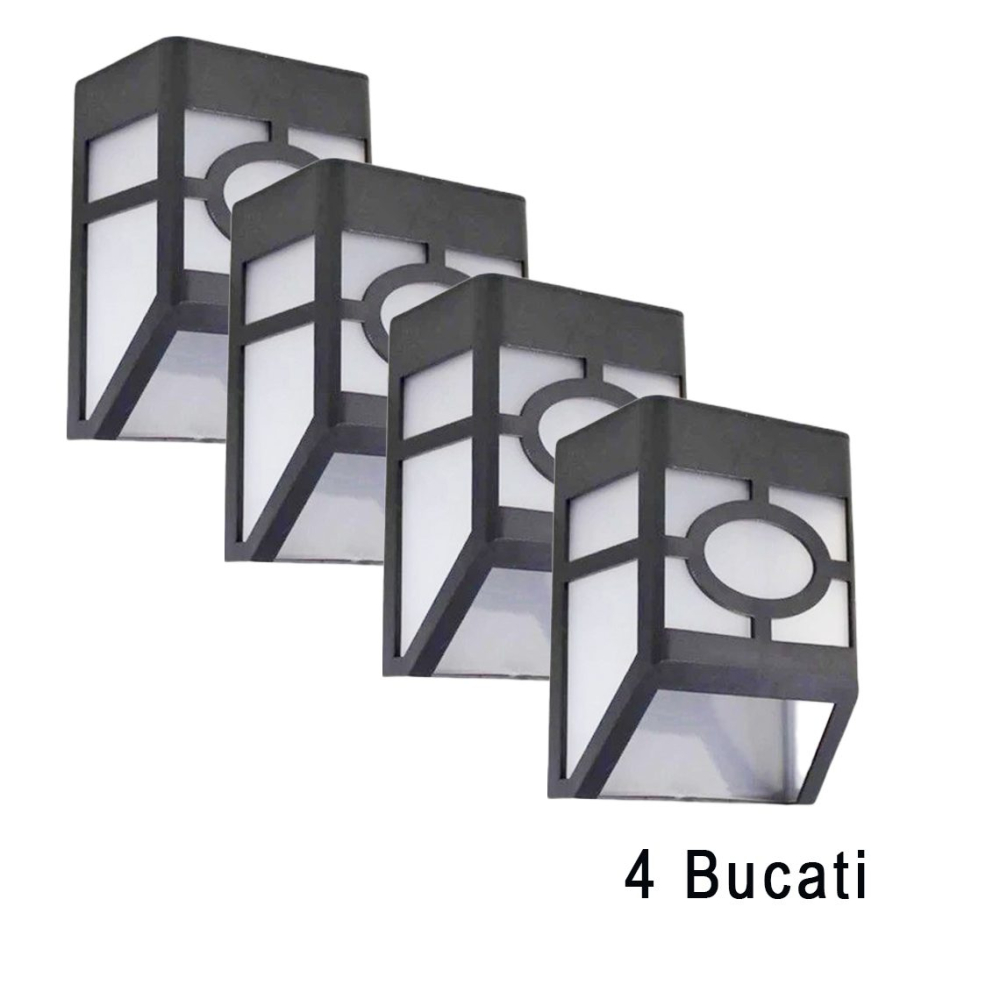 Set 4 lampi solare LED pentru gradina, model geometric, alb rece, negru/alb [2]