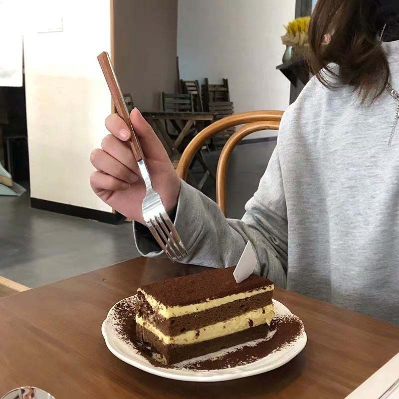 Set 5 tacamuri, otel inoxidabil cu maner aspect lemn, maro [7]