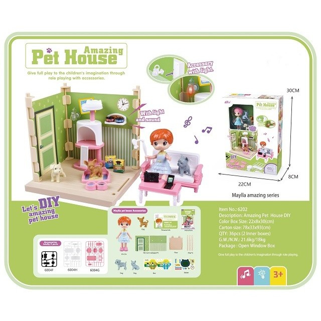 Set adapost pentru animalute, casa de papusi cu mobilier si accesorii, lumini si sunet [6]