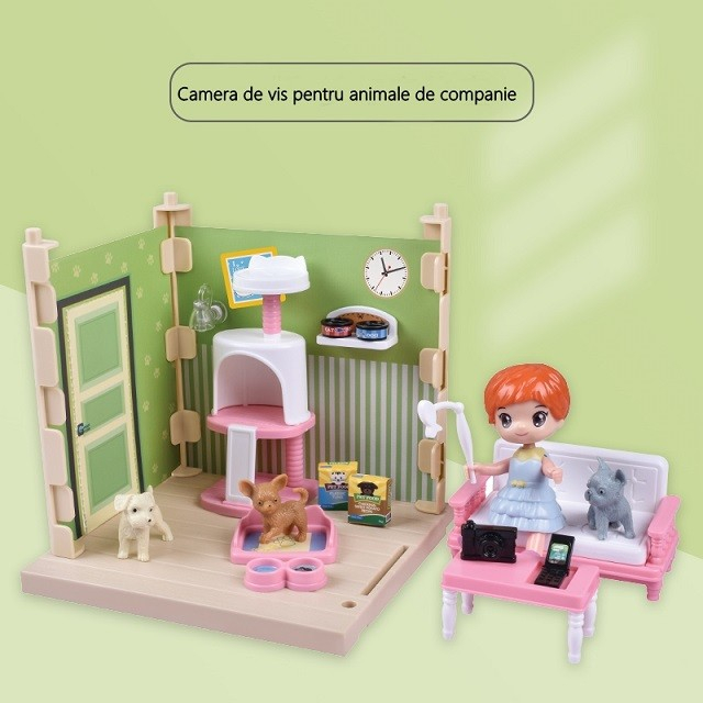 Set adapost pentru animalute, casa de papusi cu mobilier si accesorii, lumini si sunet [7]