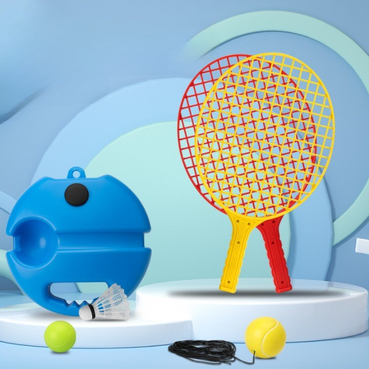 Set badminton pentru copii, doua palete cu fluturas, minge cu elastic pentru antrenament, 40.5x23 cm, rosu galben [8]