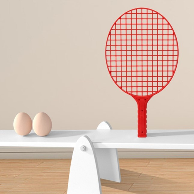 Set badminton pentru copii, doua palete cu fluturas, minge cu elastic pentru antrenament, 40.5x23 cm, rosu galben [5]