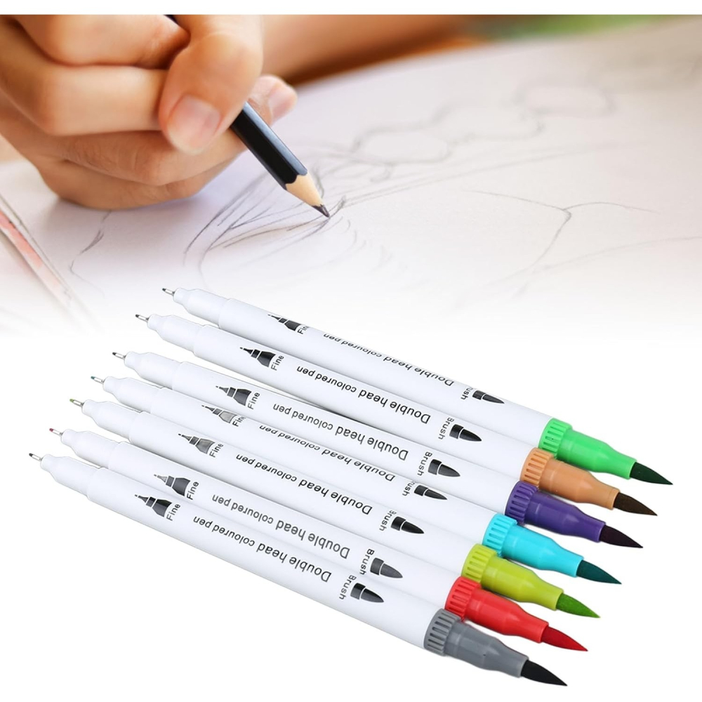 Set carioci 2 in 1, 72 culori, cu varf dublu, penar negru [5]