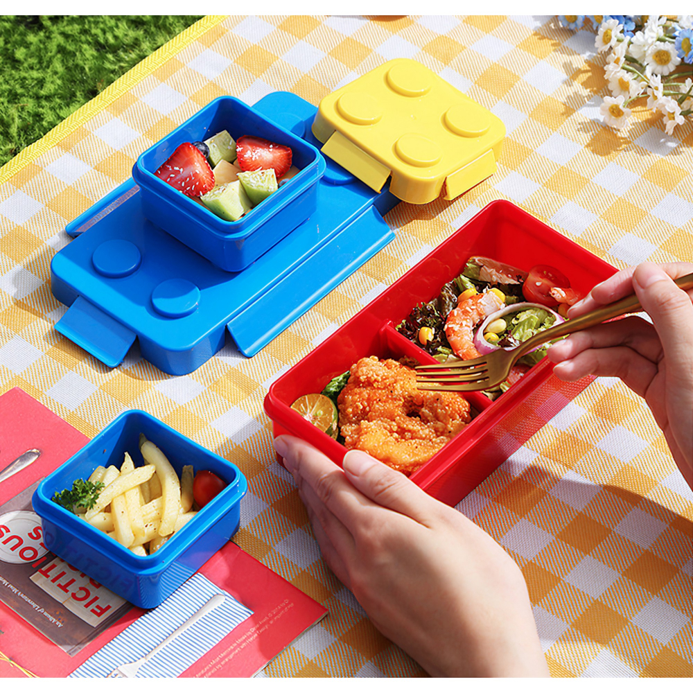 Set caserole pentru pranz interactive, cuburi de construit, plastic multicolor [3]