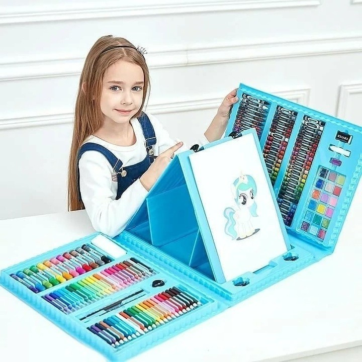 set pictura desen copii 208 piese servieta albastra [7]