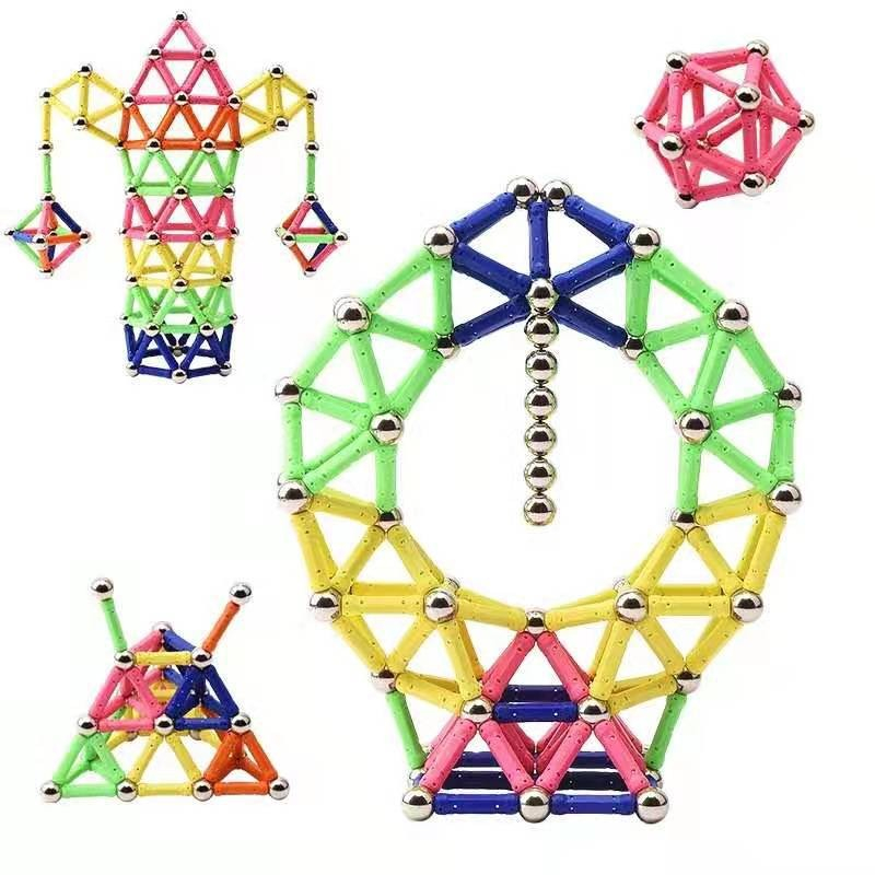 set constructie magnetic 72 piese betisoare si bile multicolor [5]