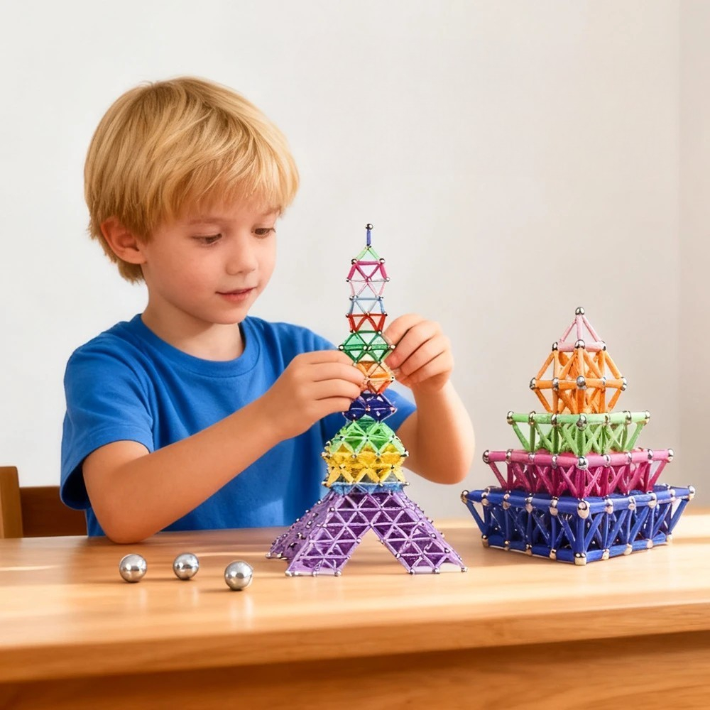 set constructie magnetic 72 piese betisoare si bile multicolor [2]