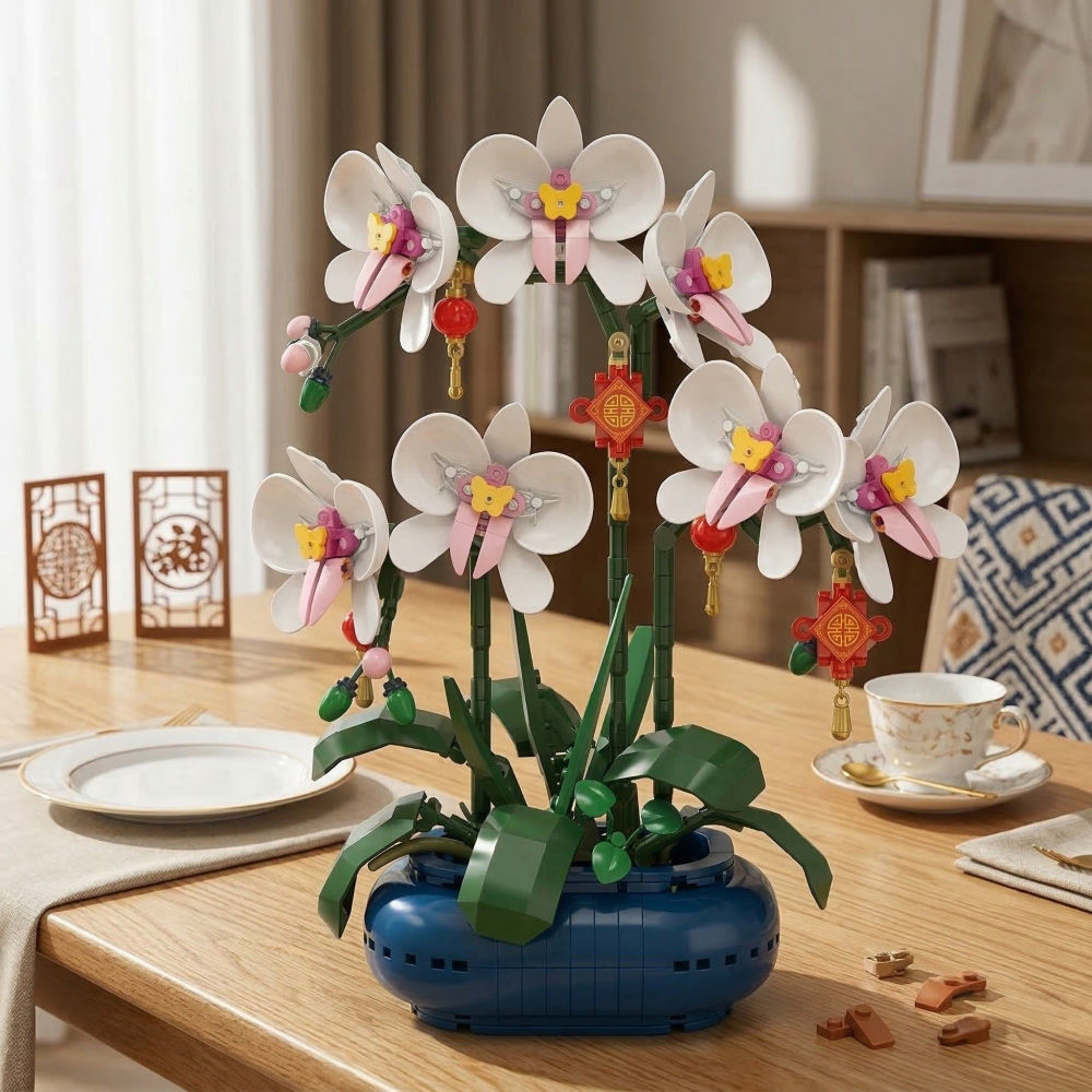 Set constructie orhidee in vaza, 587 piese, decor floral, plastic multicolor [4]