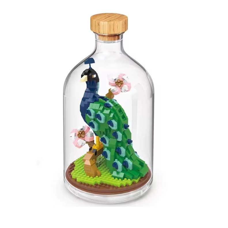 Set de construit in sticla, 651 piese, model paun, multicolor [4]