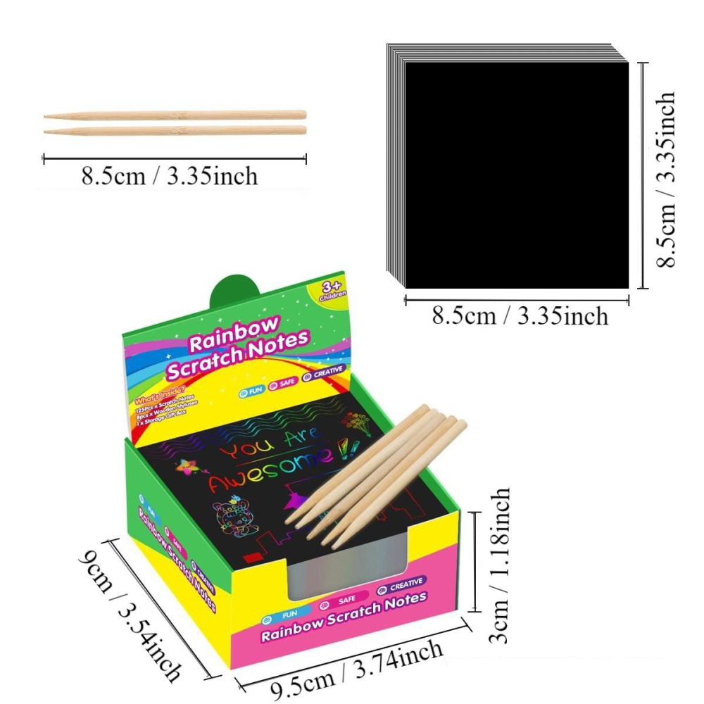 Set foi hartie de razuit, 100 bucati, cu creioane din lemn, 8.5 x 8.5 cm, multicolor [5]