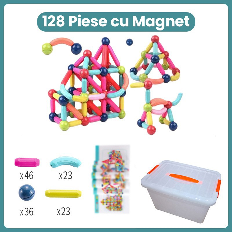 Set piese magnetice, 128 piese, constructii nelimitate, plastic cu magneti, multicolor [2]