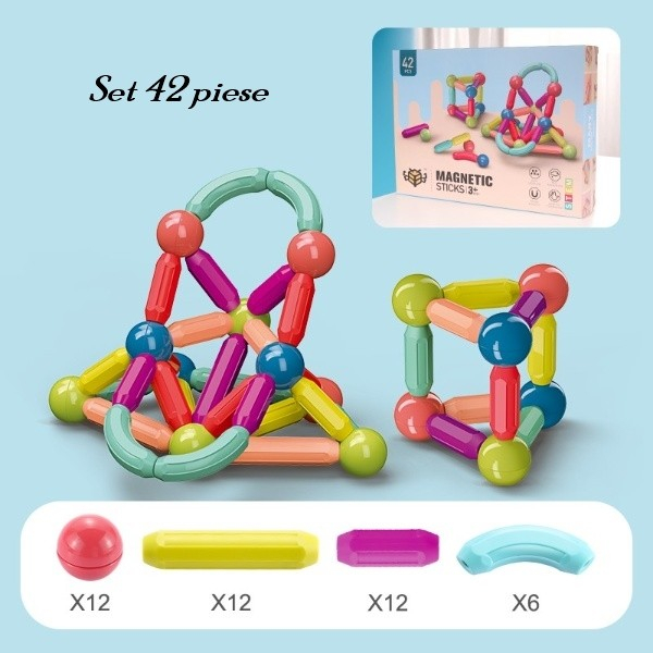 set piese magnetice constructie 42 piese multicolor [4]