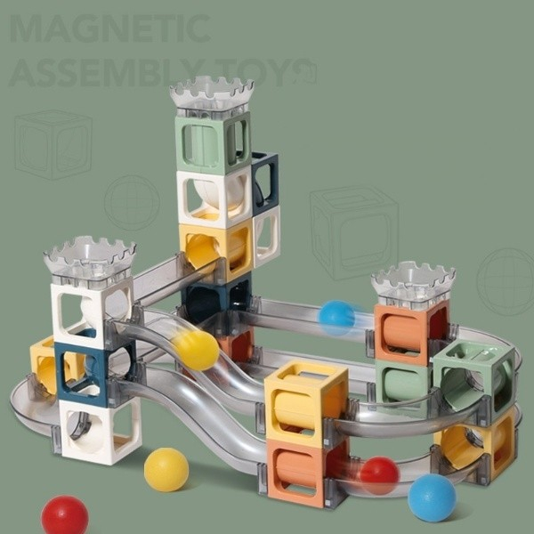Set piese magnetice de constructie, cu tobogane si bile, 41 piese, multicolor [7]