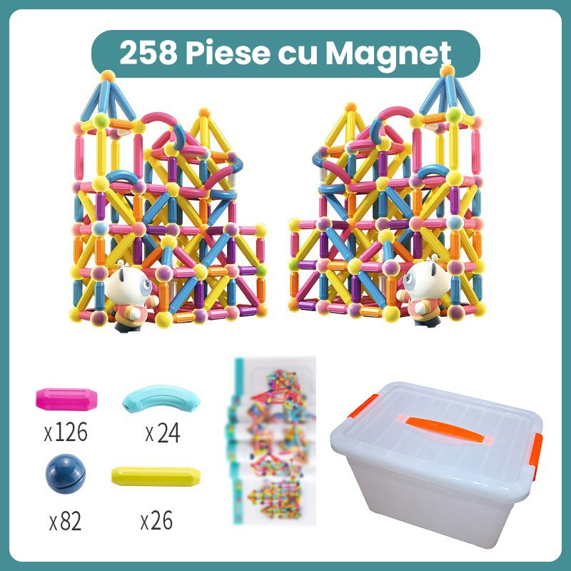 Set piese magnetice pentru copii, 258 piese multicolor, plastic cu magneti integrati [2]