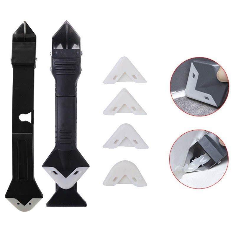 Set racleta pentru indepartare adeziv, 5 capete silicon, maner metalic, negru [8]