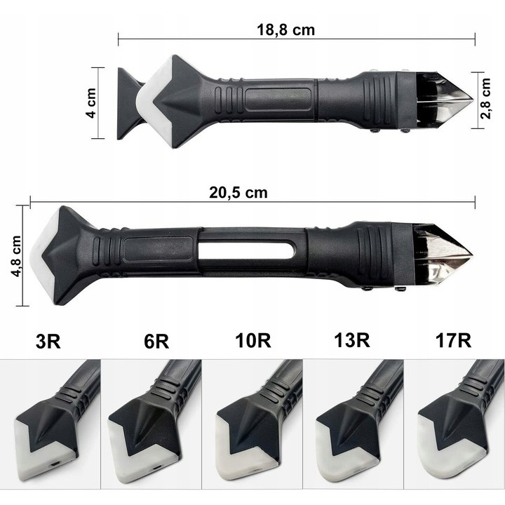 Set racleta pentru indepartare adeziv, 5 capete silicon, maner metalic, negru [13]