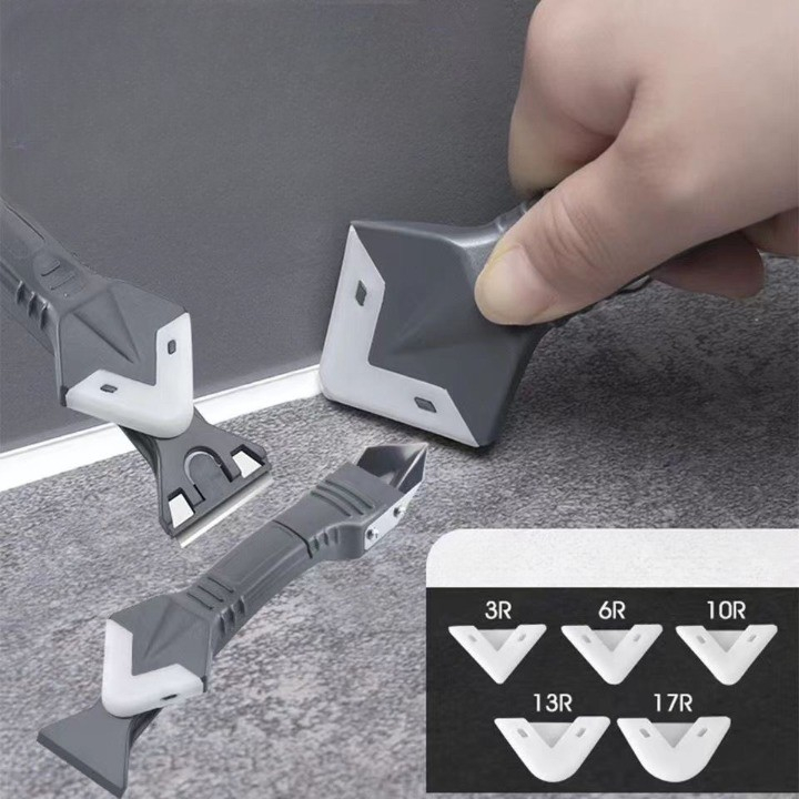 Set racleta pentru indepartare adeziv, 5 capete silicon, maner metalic, negru [5]