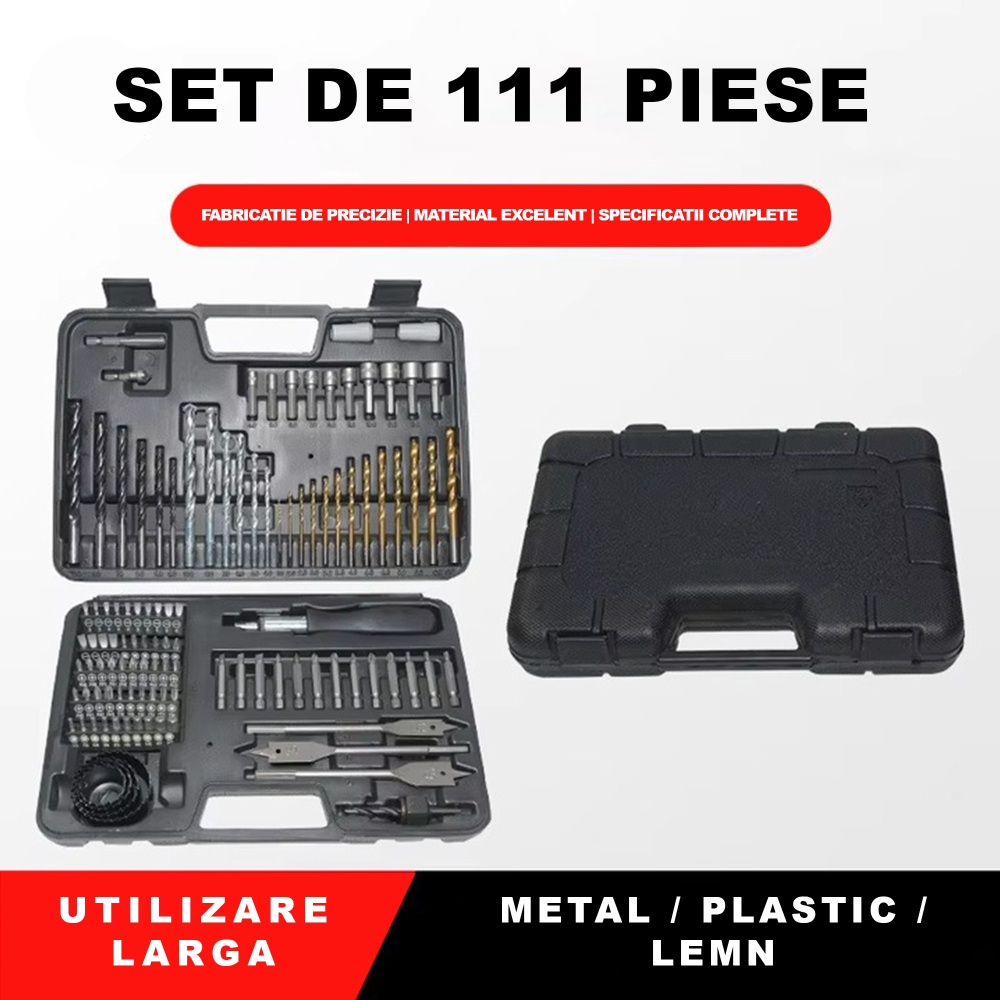 Set scule multifunctional, 111 piese, burghie lemn metal zidarie, cutie transport compacta [3]