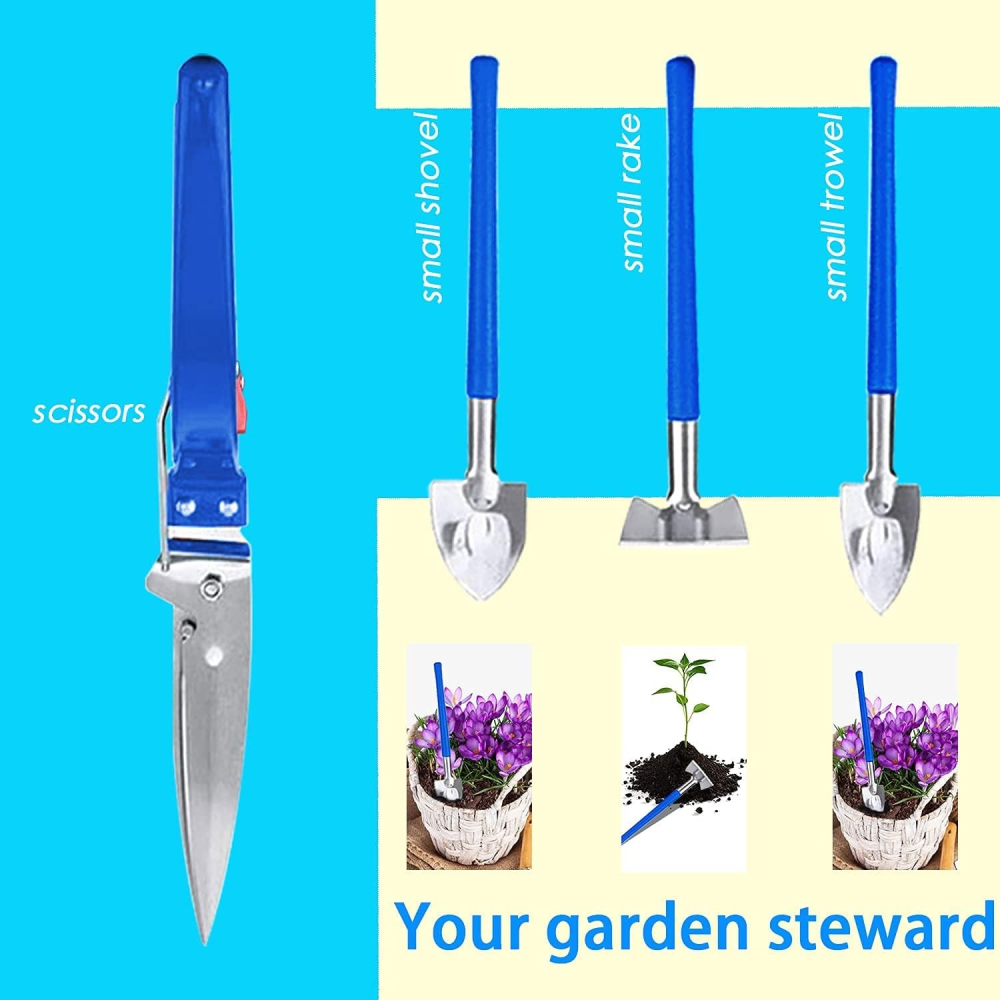 set unelte gradina 10 piese manere albastre otel inoxidabil [3]