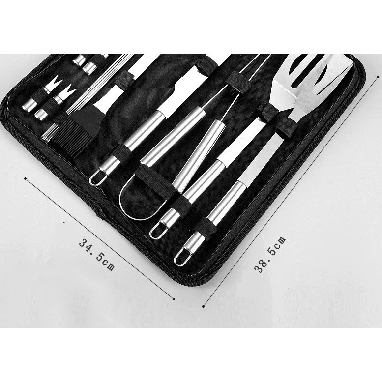 Set ustensile pentru gratar, 20 piese, otel inoxidabil, geanta Oxford argintiu [11]